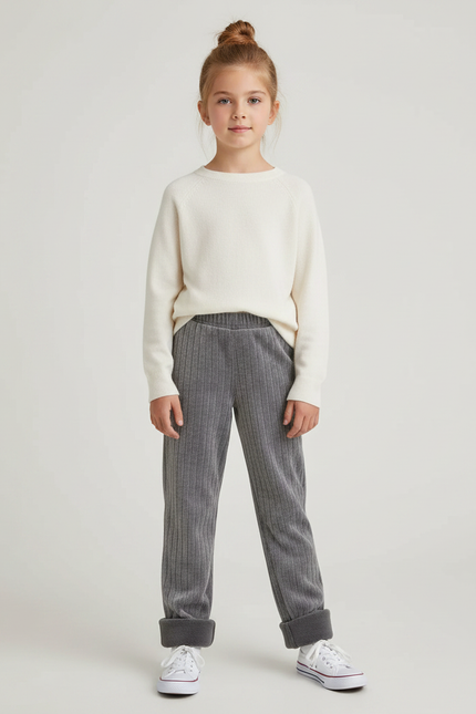 Pantalon Velours Côtelé Gris Ample Doublé Enfant - Cordé