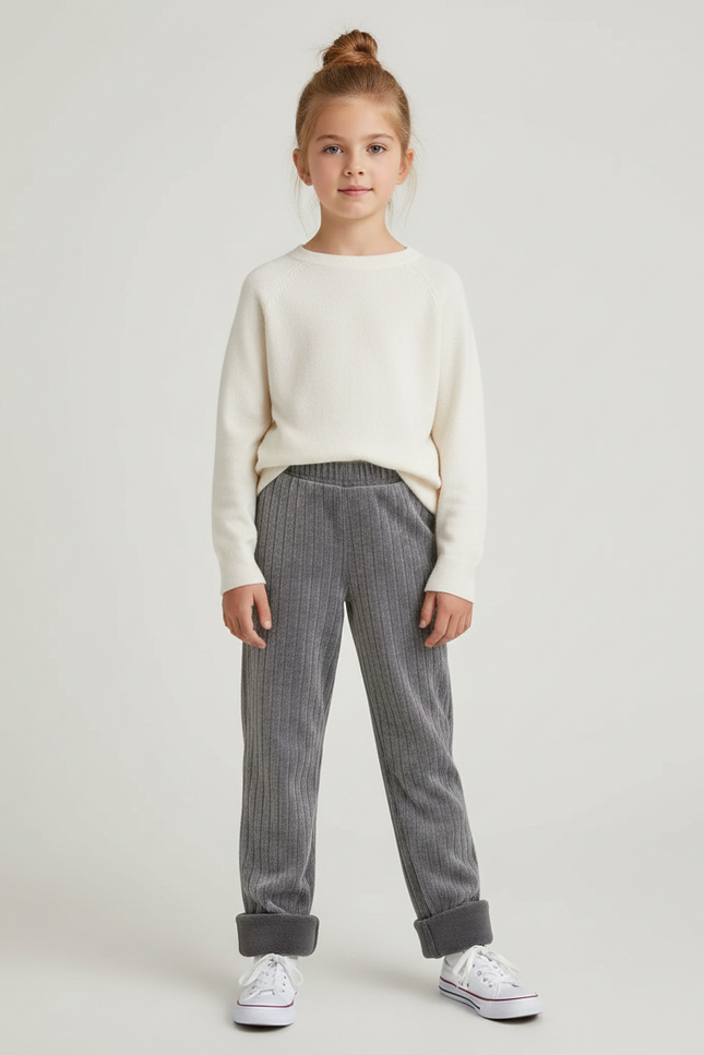Pantalon Velours Côtelé Gris Ample Doublé Enfant - Cordé