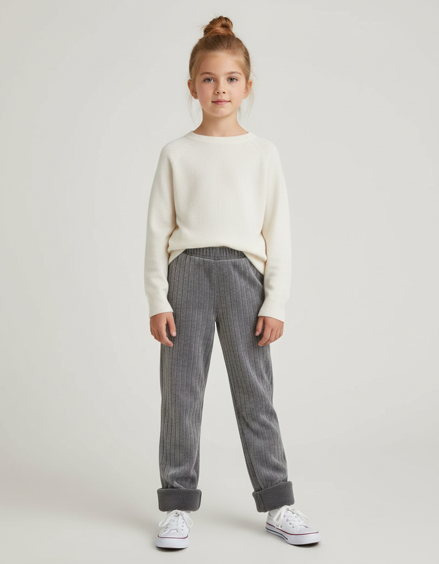 Pantalon Velours Côtelé Gris Ample Doublé Enfant - Cordé