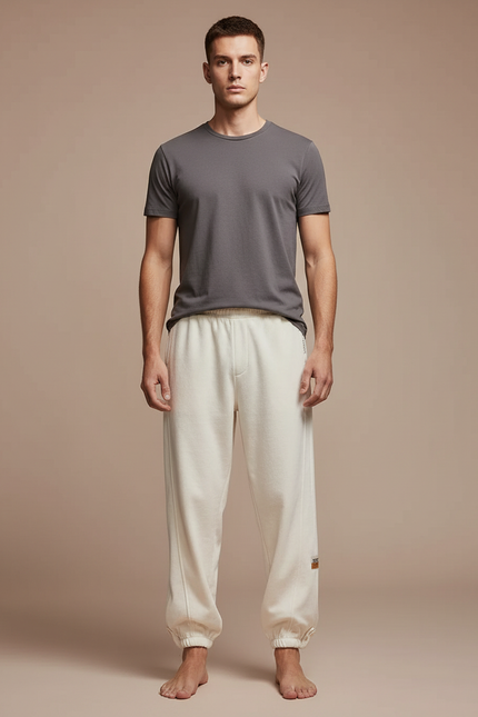 Pantalon Velours Écru Confortable Décontracté Homme Cordon - Beige Molleton