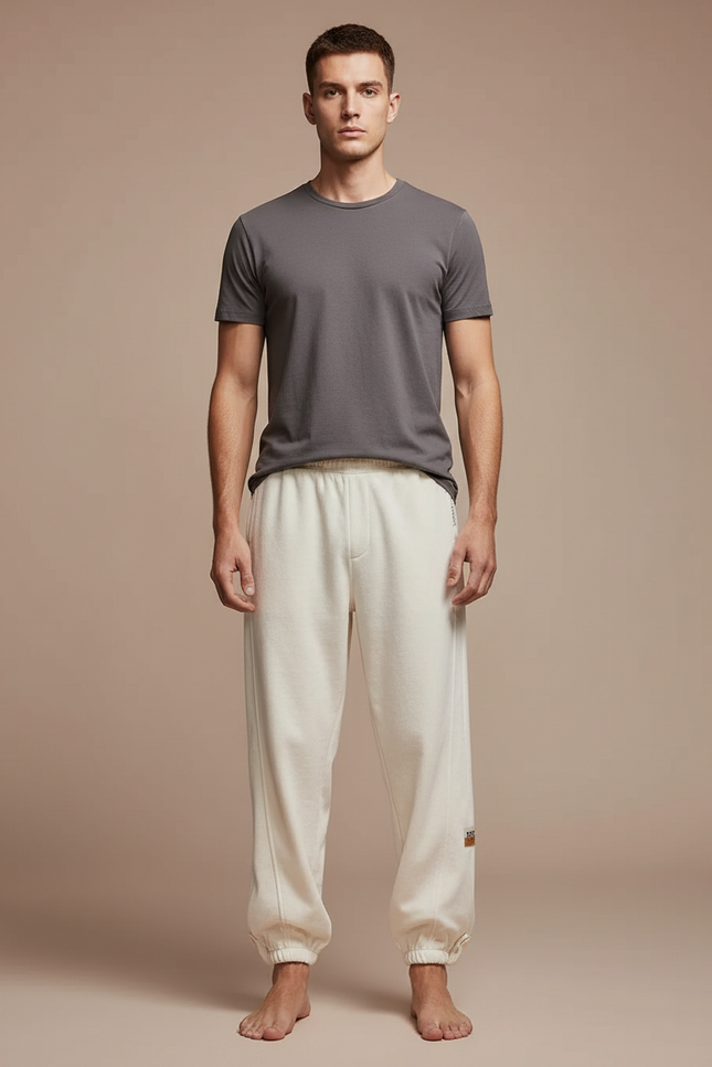 Pantalon Velours Écru Confortable Décontracté Homme Cordon - Beige Molleton