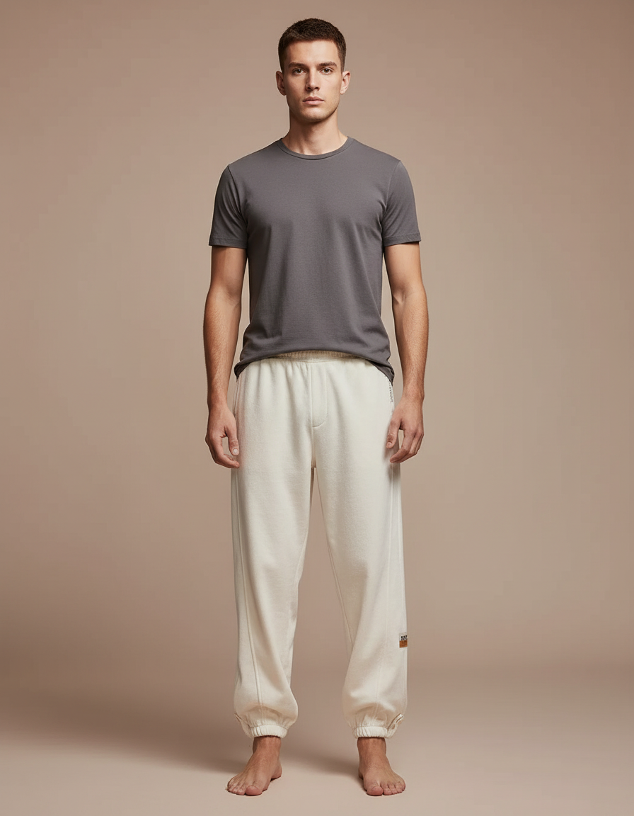 Pantalon Velours Écru Confortable Décontracté Homme Cordon - Beige Molleton