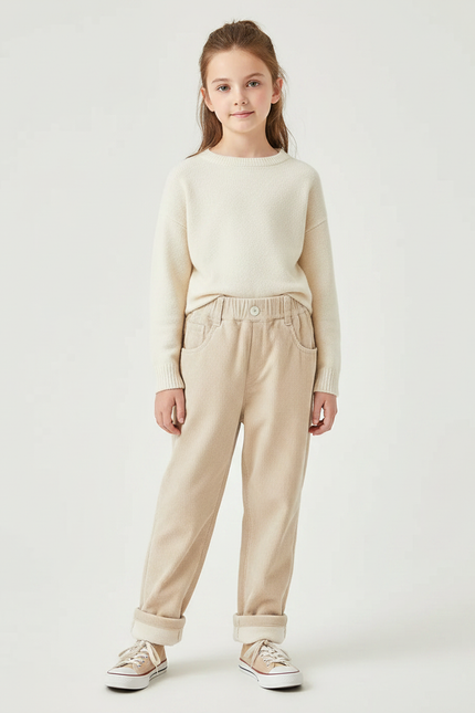 Pantalon Velours Beige Côtelé Ample Doublé Enfant - Cordé