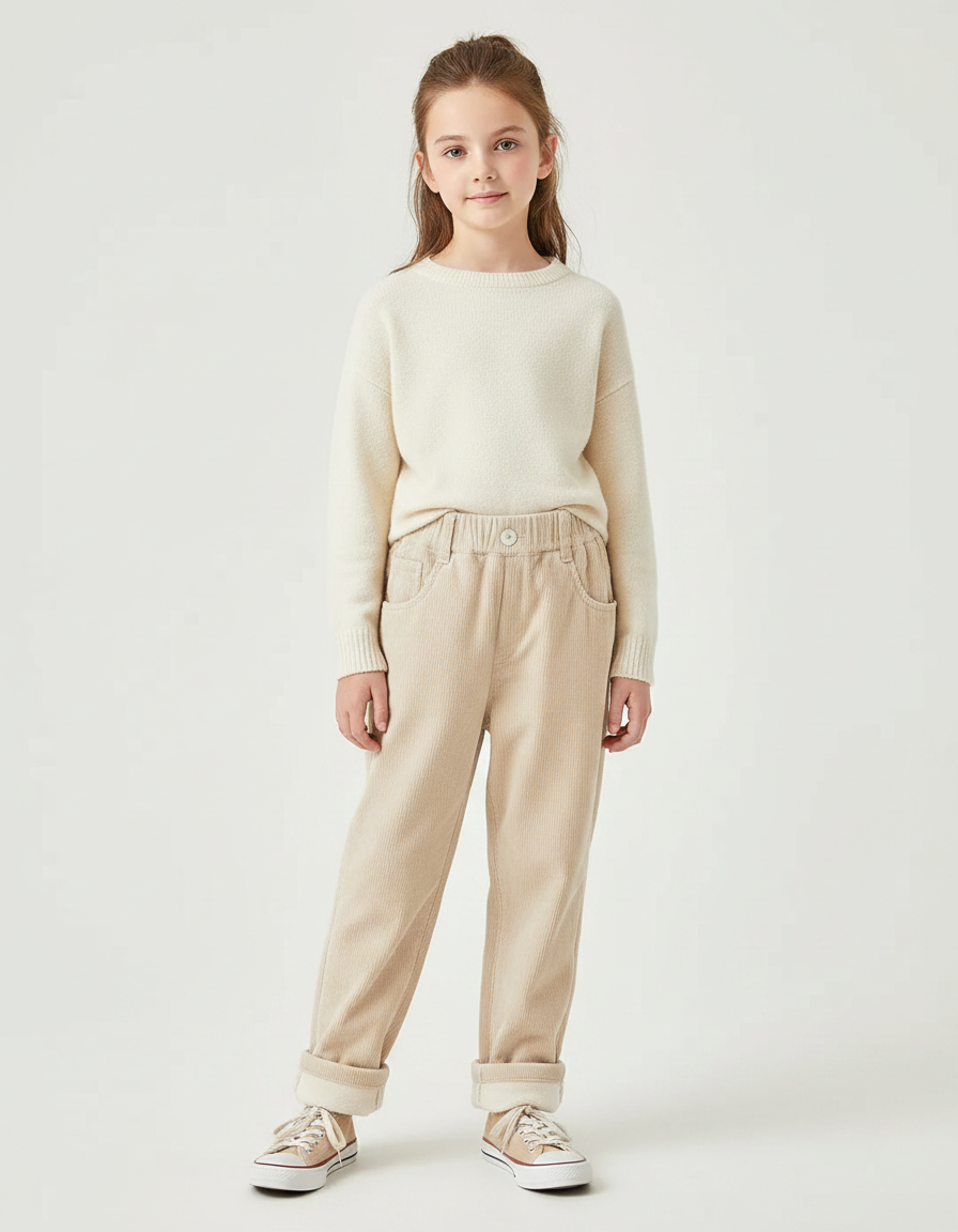 Pantalon Velours Beige Côtelé Ample Doublé Enfant - Cordé