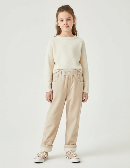 Pantalon Velours Beige Côtelé Ample Doublé Enfant - Cordé