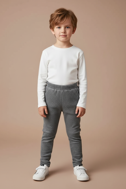 Pantalon Velours Côtelé Gris Slim Enfant - Cordé