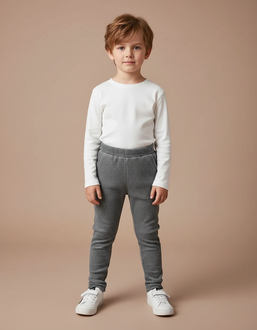 Pantalon Velours Côtelé Gris Slim Enfant - Cordé