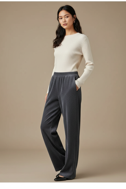 Pantalon Velours Côtelé Gris Ample Femme - Cordé