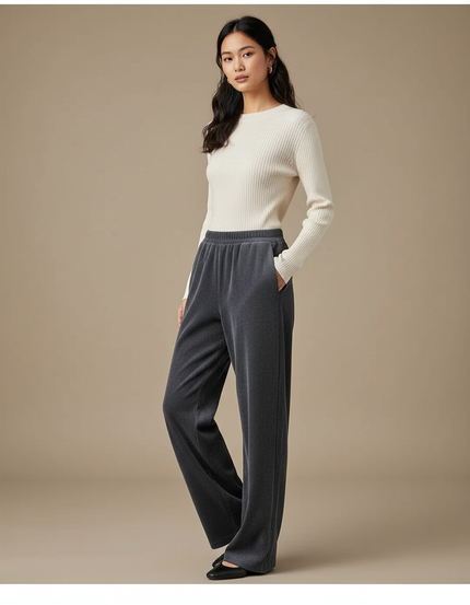 Pantalon Velours Côtelé Gris Ample Femme - Cordé