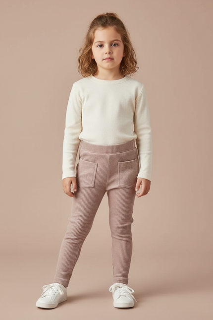 Pantalon Velours Côtelé Rose Confortable Enfant - Cordé
