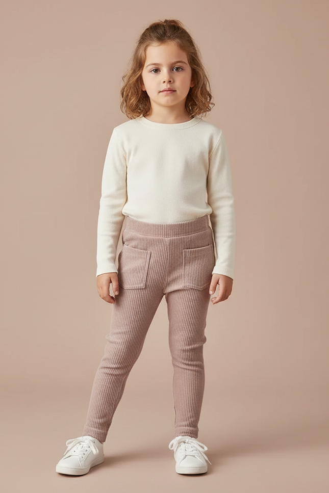 Pantalon Velours Côtelé Rose Confortable Enfant - Cordé