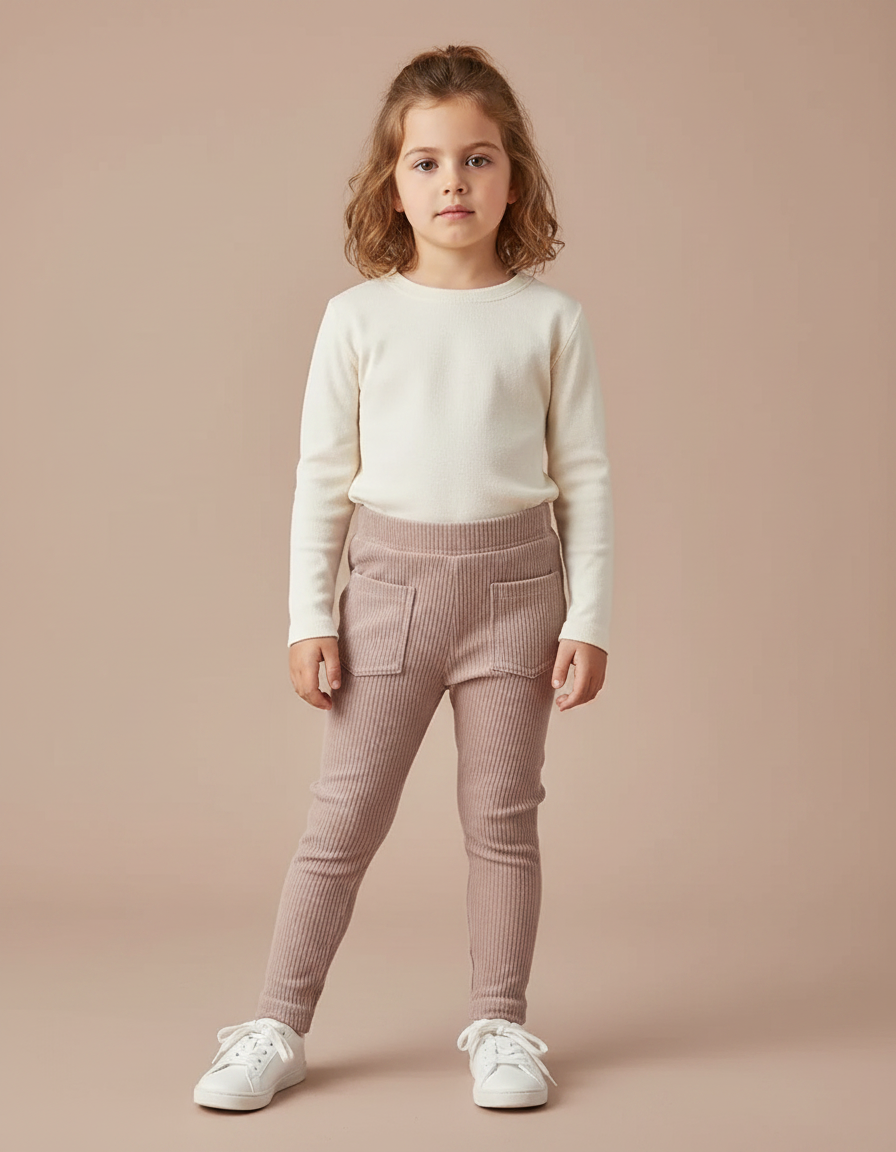 Pantalon Velours Côtelé Rose Confortable Enfant - Cordé