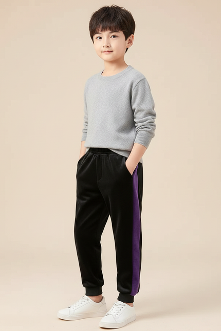 Pantalon Velours Noir Violet Garçon Sport Doux