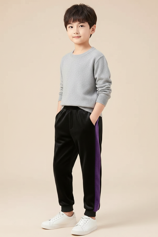 Pantalon Velours Noir Violet Garçon Sport Doux
