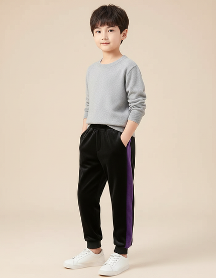 Pantalon Velours Noir Violet Garçon Sport Doux