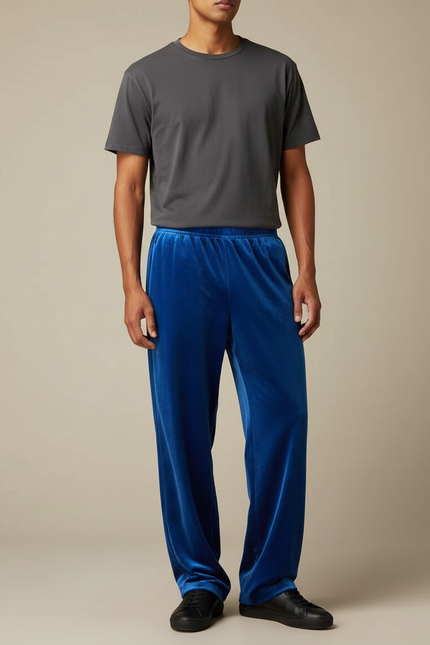 Pantalon Velours Bleu Royal Droit Ample Homme Décontracté