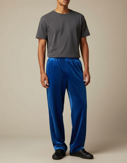 Pantalon Velours Bleu Royal Droit Ample Homme Décontracté