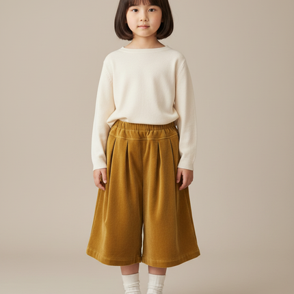 Pantalon Velours Enfant Ample Plissé Marron Chaud