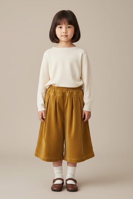 Pantalon Velours Enfant Ample Plissé Marron Chaud