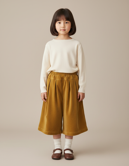 Pantalon Velours Enfant Ample Plissé Marron Chaud