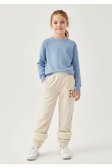 Pantalon Velours Côtelé Ample Doublé Beige Enfant - Cordé