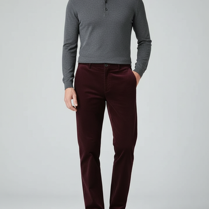 Pantalon Velours Bordeaux Côtelé Droit Homme Décontracté - Cordé