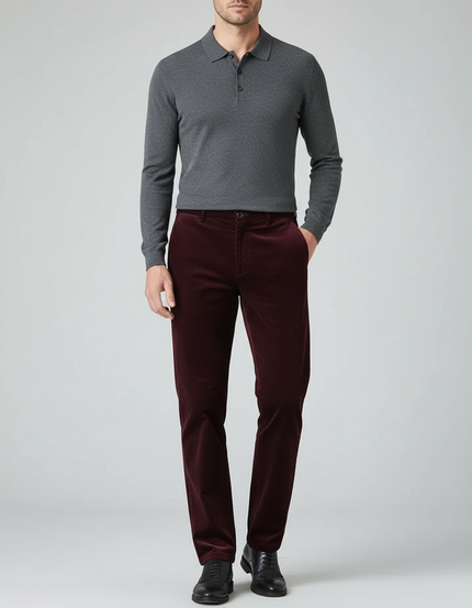 Pantalon Velours Bordeaux Côtelé Droit Homme Décontracté - Cordé