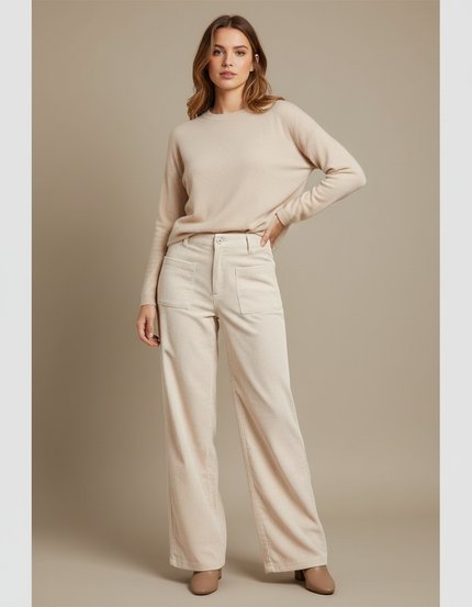 Pantalon Velours Côtelé Beige Ample Décontracté Chic - Cordé