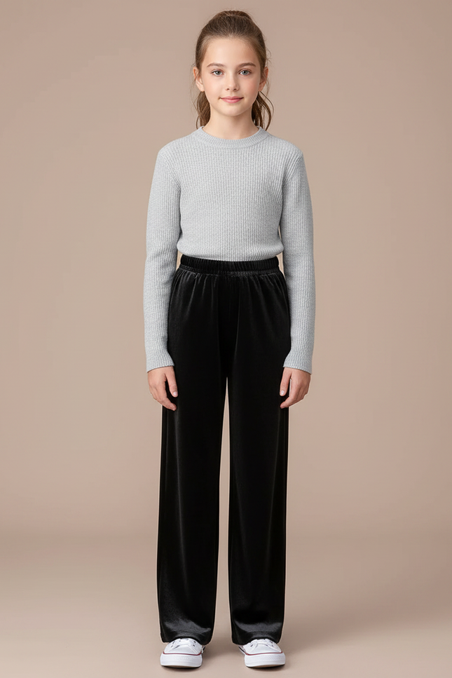 Pantalon Velours Noir Ample Droit Élastiqué Fille