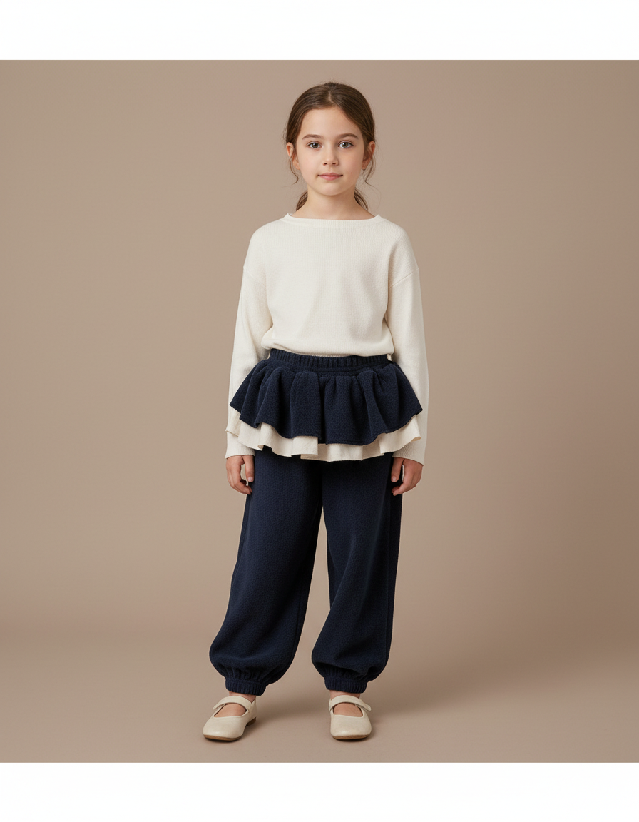 Pantalon Velours Marine Ample Bouffant Enfant Doux - Molleton