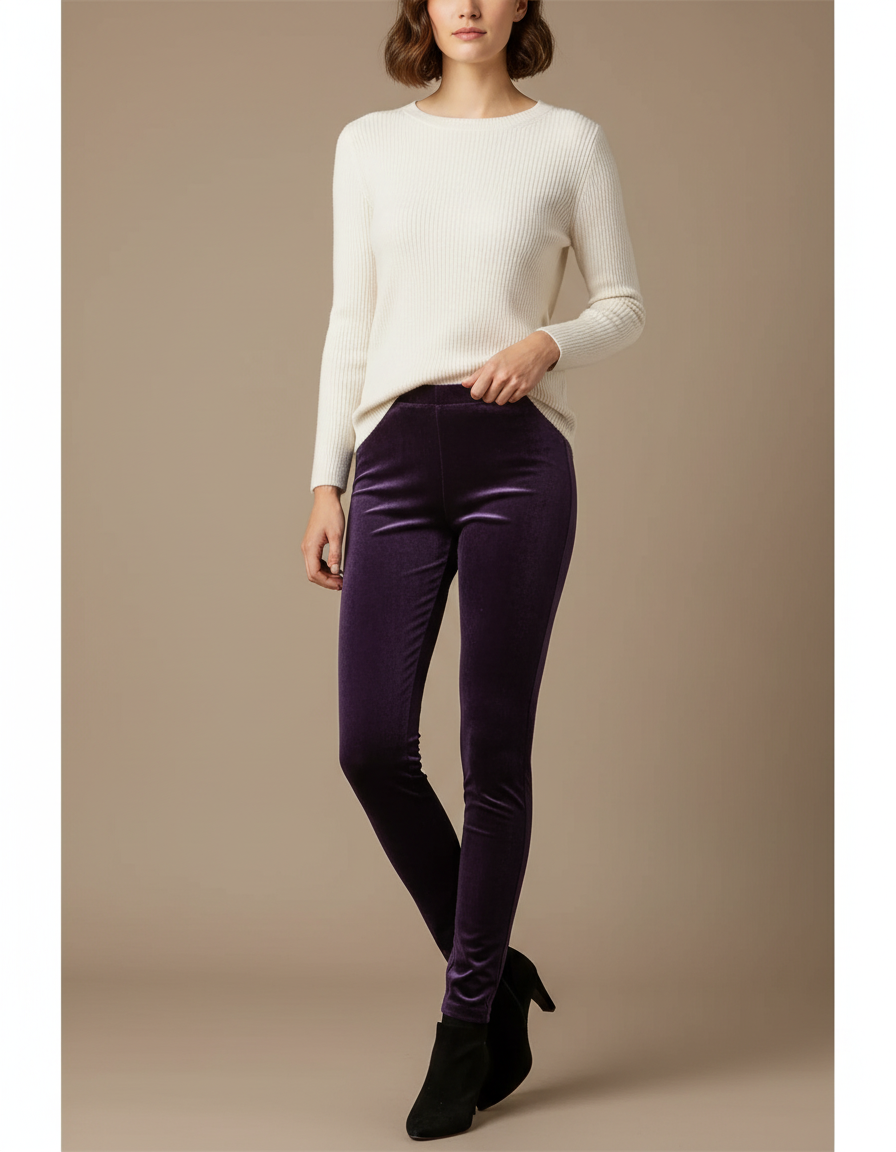 Pantalon Velours Violet Slim Confortable Femme