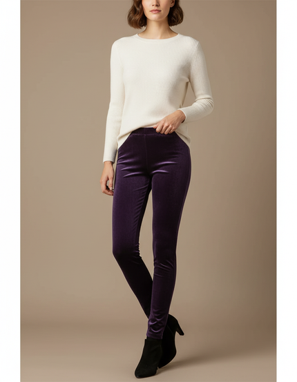 Pantalon Velours Violet Slim Confortable Femme