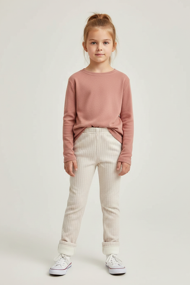 Pantalon Velours Côtelé Crème Enfant Doux Ajusté - Beige Cordé