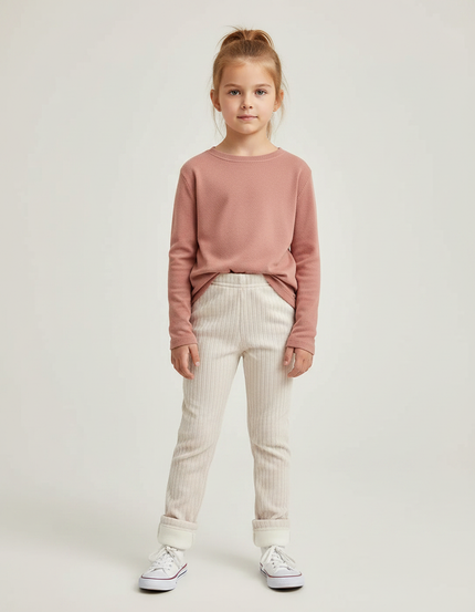 Pantalon Velours Côtelé Crème Enfant Doux Ajusté - Beige Cordé