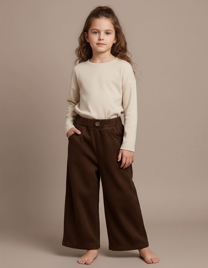 Pantalon Velours Marron Côtelé Ample Enfant Hiver - Cordé