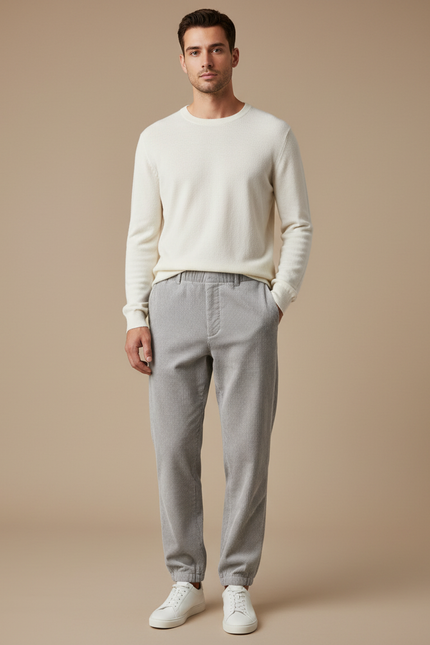 Pantalon Velours Gris Côtelé Jogger Décontracté Homme - Cordé