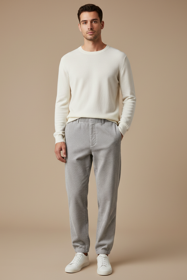 Pantalon Velours Gris Côtelé Jogger Décontracté Homme - Cordé