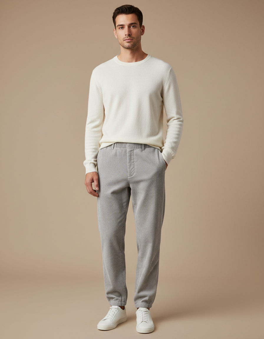 Pantalon Velours Gris Côtelé Jogger Décontracté Homme - Cordé