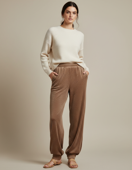 Pantalon Velours Marron Côtelé Fluide Ample Décontracté - Cordé