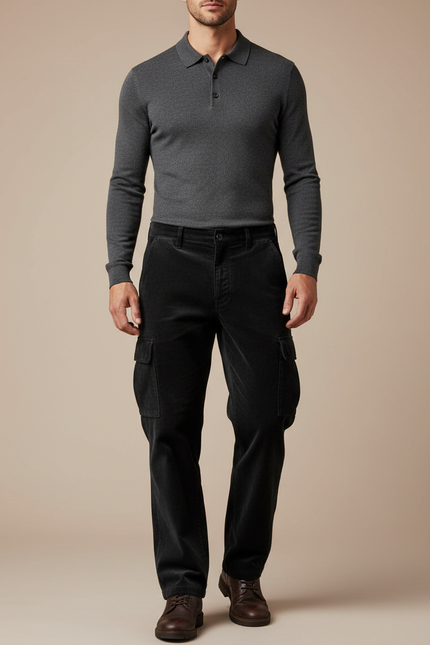 Pantalon Cargo En Velours Côtelé Homme - Noir Cordé
