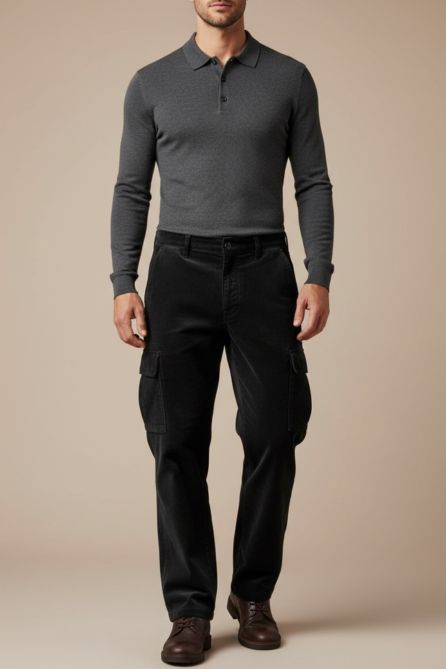 Pantalon Cargo En Velours Côtelé Homme - Noir Cordé