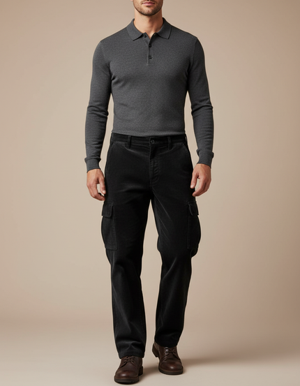Pantalon Cargo En Velours Côtelé Homme - Noir Cordé
