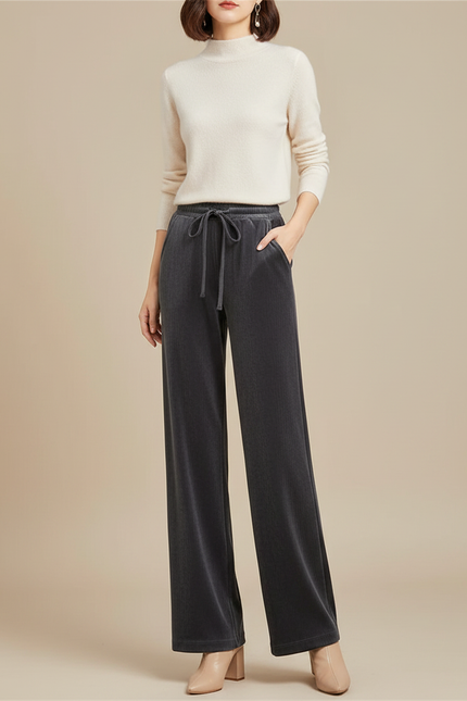 Pantalon Velours Gris Femme - Cordé