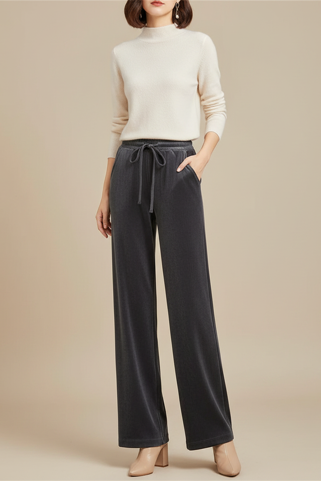 Pantalon Velours Gris Femme - Cordé