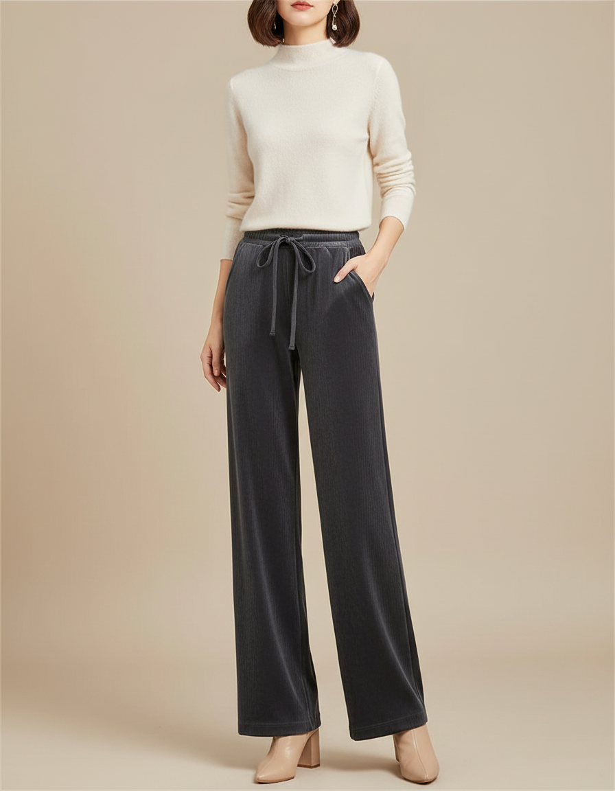 Pantalon Velours Gris Femme - Cordé