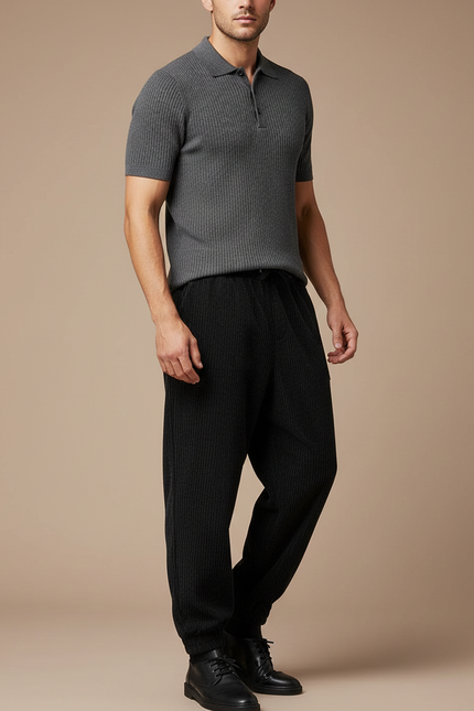 Pantalon Velours Homme Noir Large Côtelé Épais - Cordé