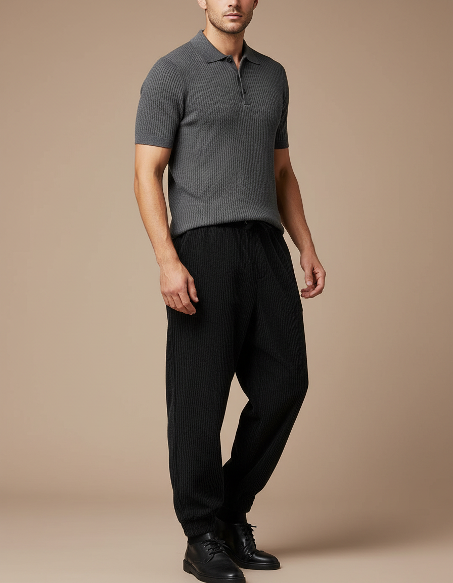 Pantalon Velours Homme Noir Large Côtelé Épais - Cordé
