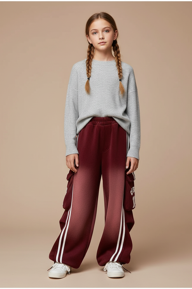 Pantalon Velours Dégradé Cargo Sporty Rayures Blancs - Bordeaux