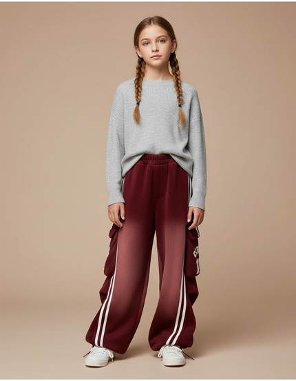 Pantalon Velours Dégradé Cargo Sporty Rayures Blancs - Bordeaux