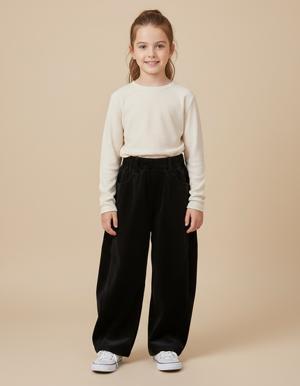 Pantalon Velours Noir Ample Côtelé Décontracté Enfant - Cordé